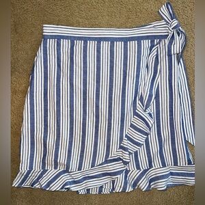 LOFT Asymmetrical Blue and White Striped front wrap Skirt